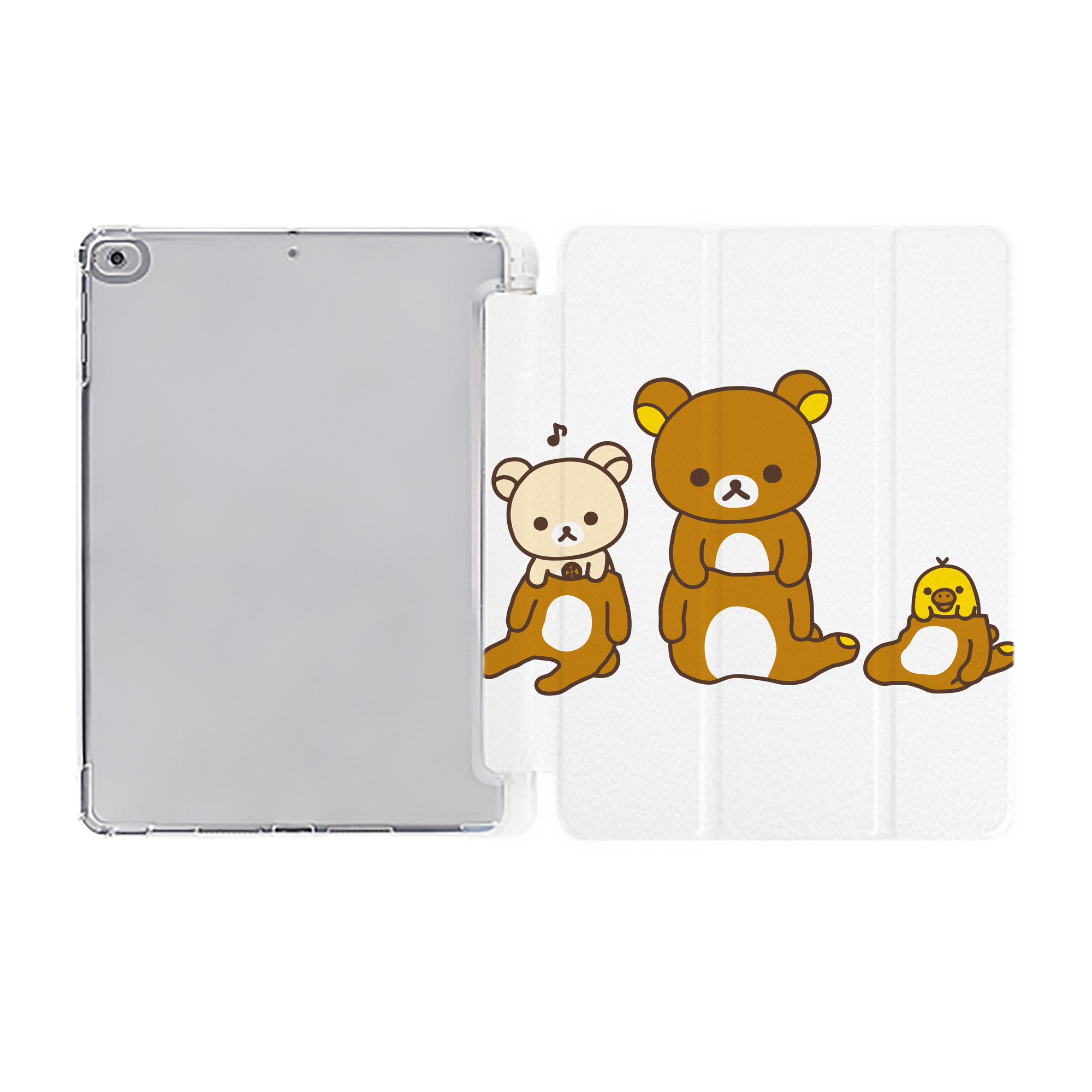 （画像用） リラックマ リラックマ キイロイトリ Rilakkuma Korilakkuma Kiiroitori IPad ケース ペン収納付き 三つ折りスタンド PUレザー×シリコン 対応機種9.5/10.5/10.9インチ